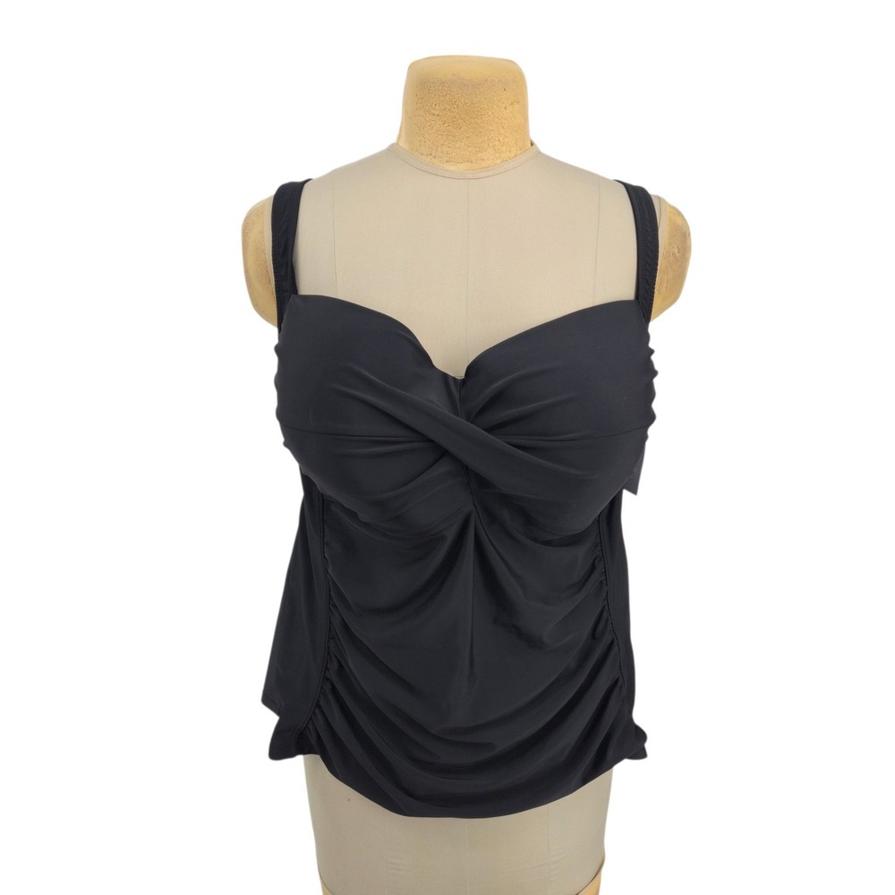 Liz Claiborne Tankini Top Women 24W Black Twist Front Ruched Swimwear New